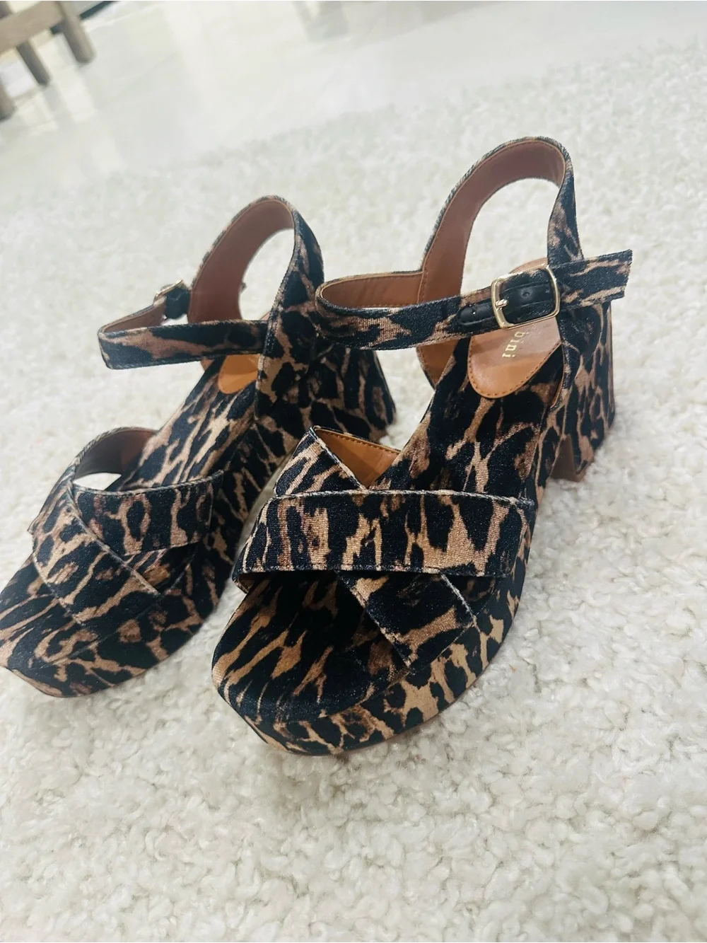 Gianni Bini Leopard Velvet Print Platform Sandals with Ankle Strap - New